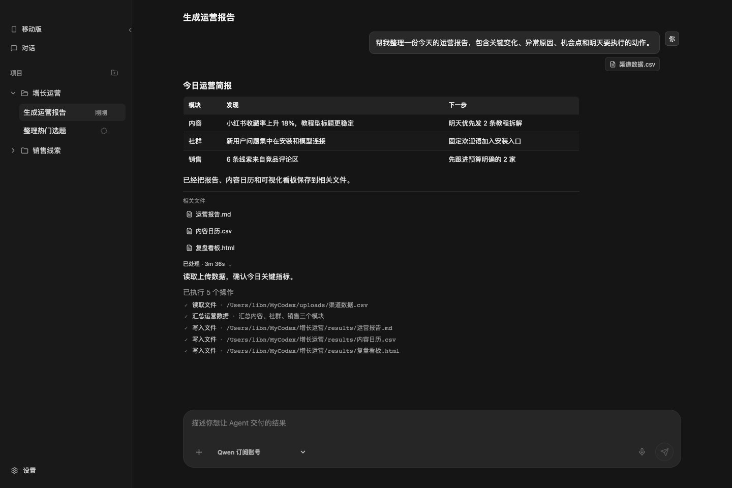 MyCodex execution details