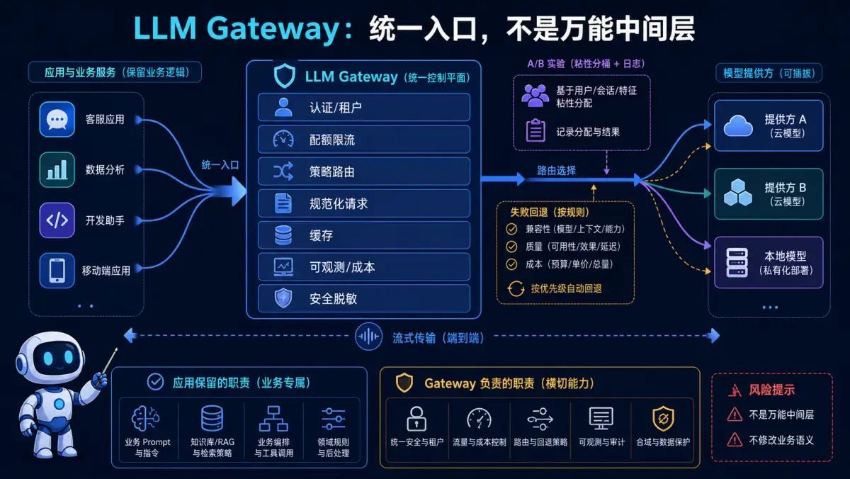 生产部署题图解示例：LLM Gateway 工程架构