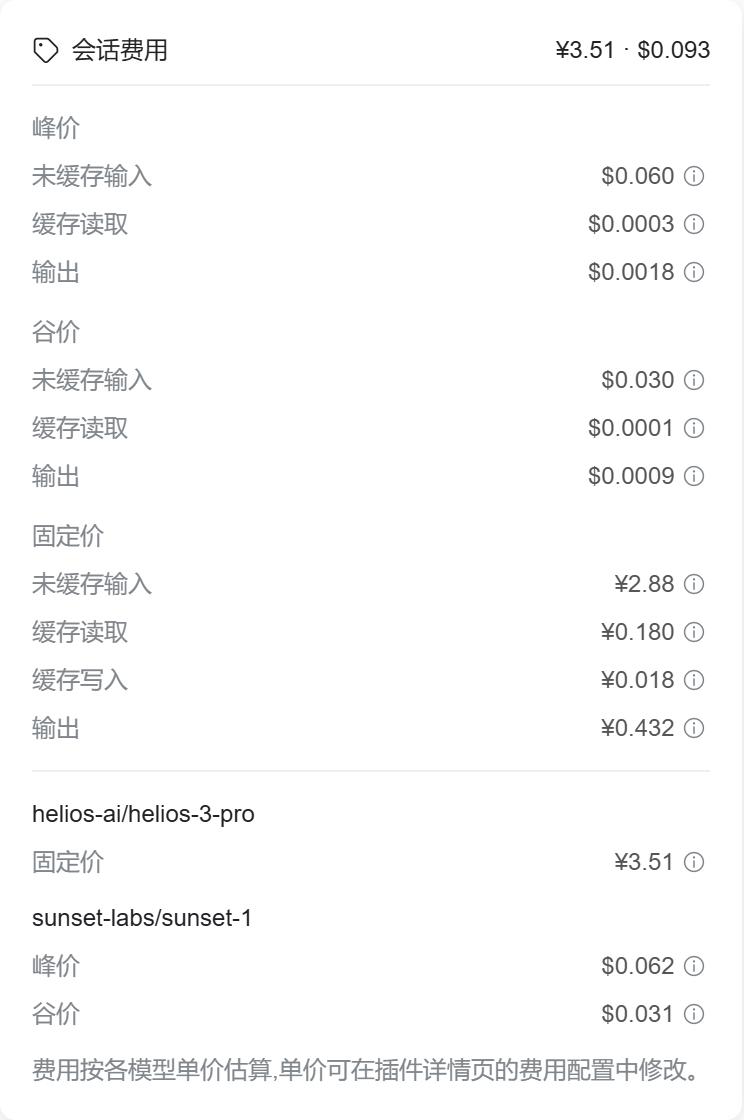 会话费用卡片