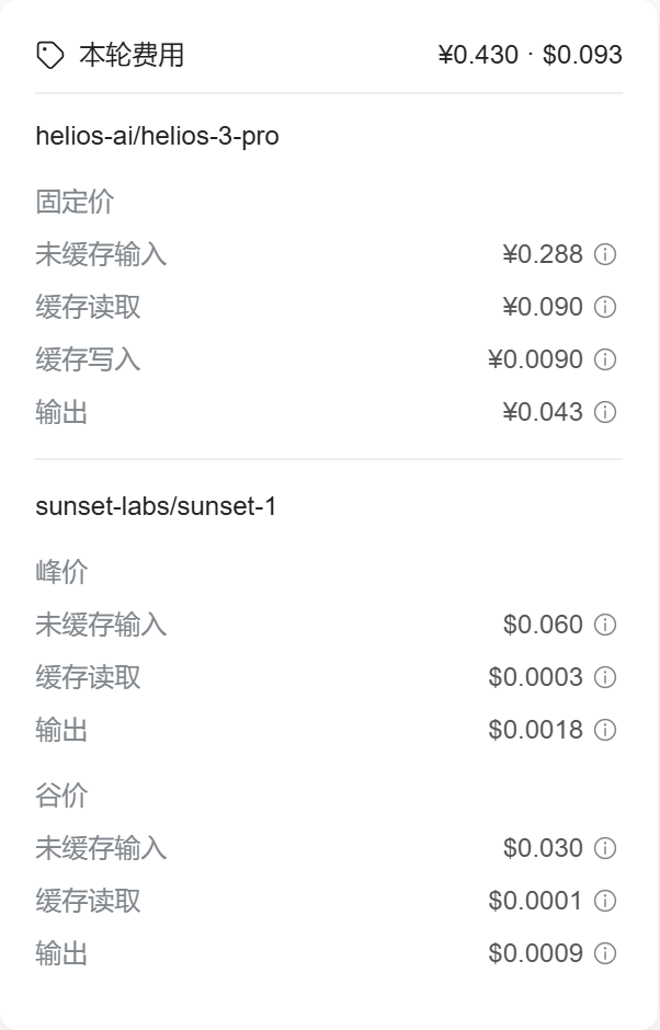 本轮费用卡片