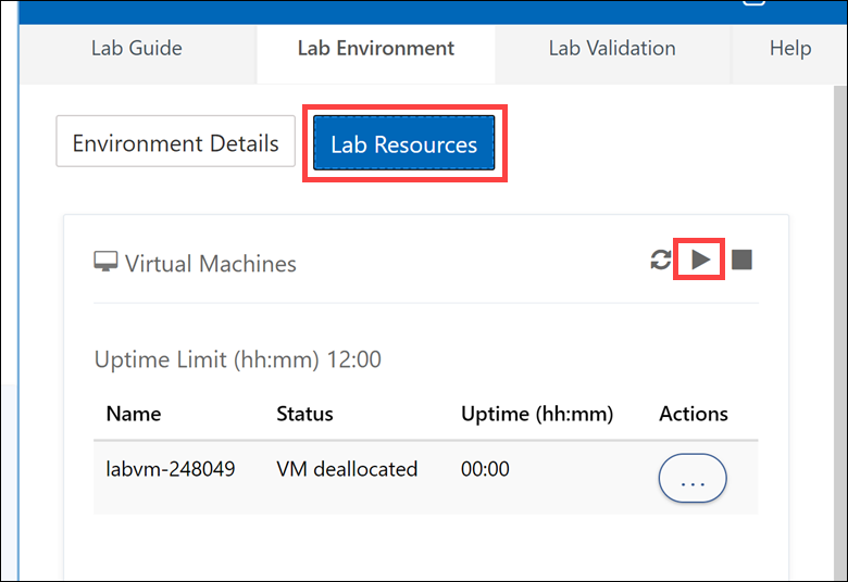 The Virtual Machines are displayed and the Play button is highlighted.