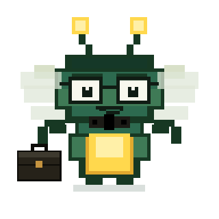 Alfaro the firefly dressed as a tiny lawyer