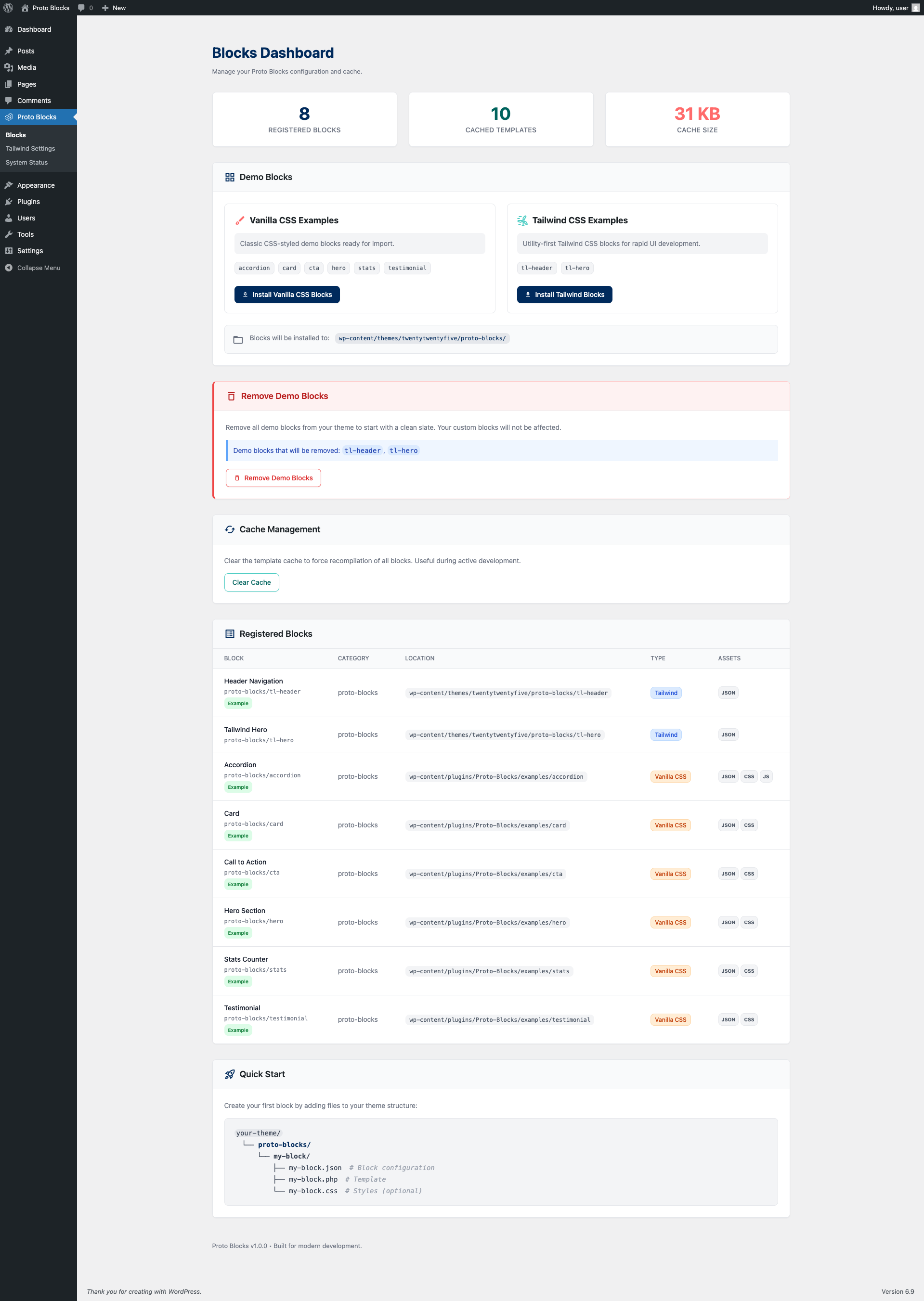 Proto-Blocks Admin Panel