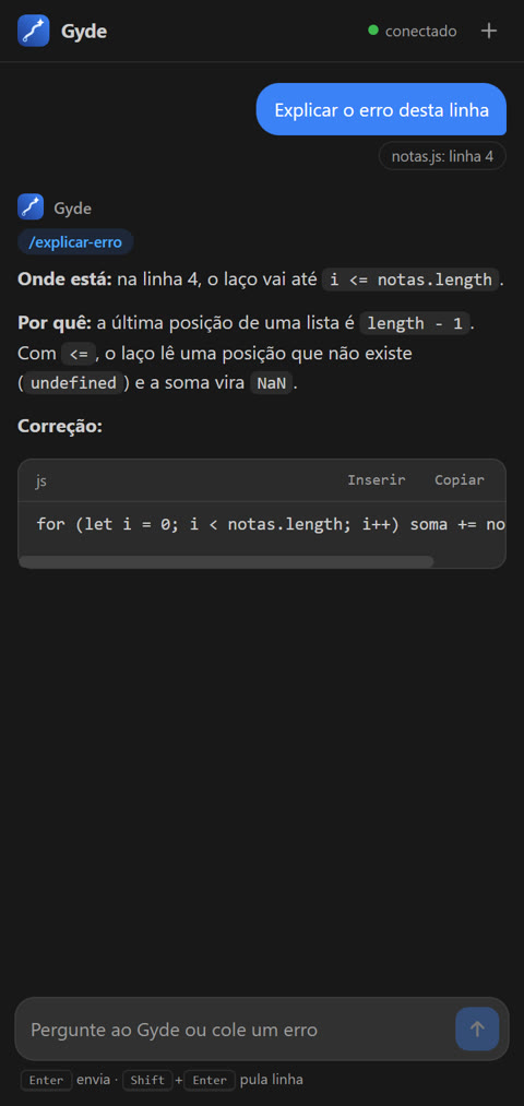 Gyde explicando um erro no VS Code