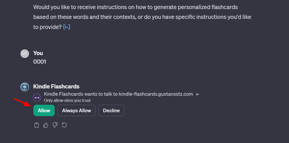 Kindle Flashcards asking permission to use the API