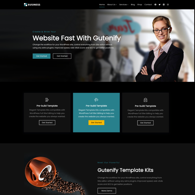 Gutenify Business Dark theme screenshot