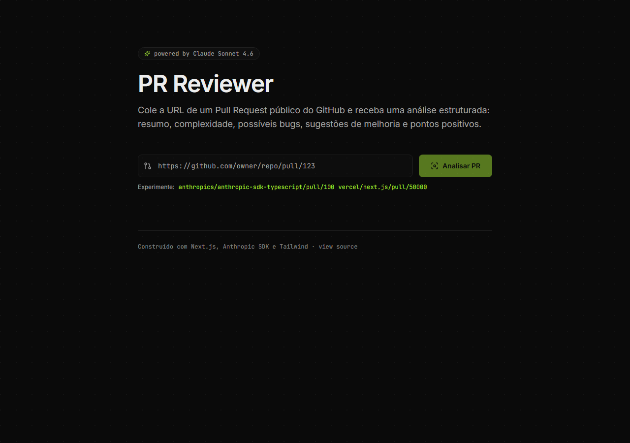 Screenshot do PR Reviewer com análise de PR via IA