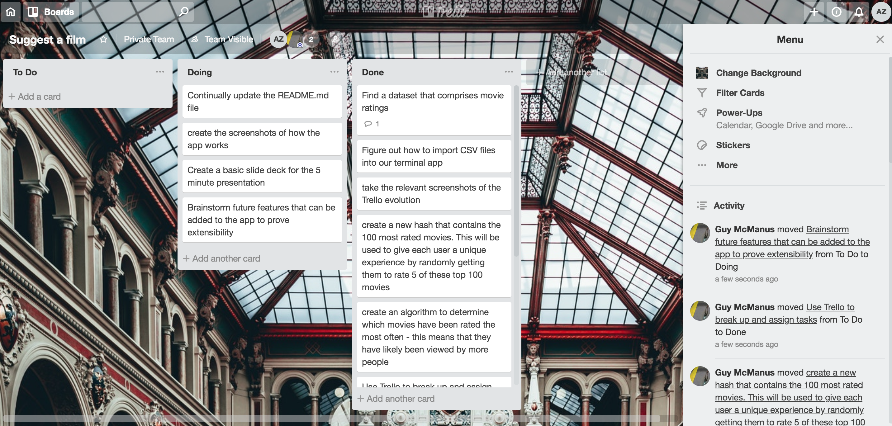 Majority of tasks completed in Trello