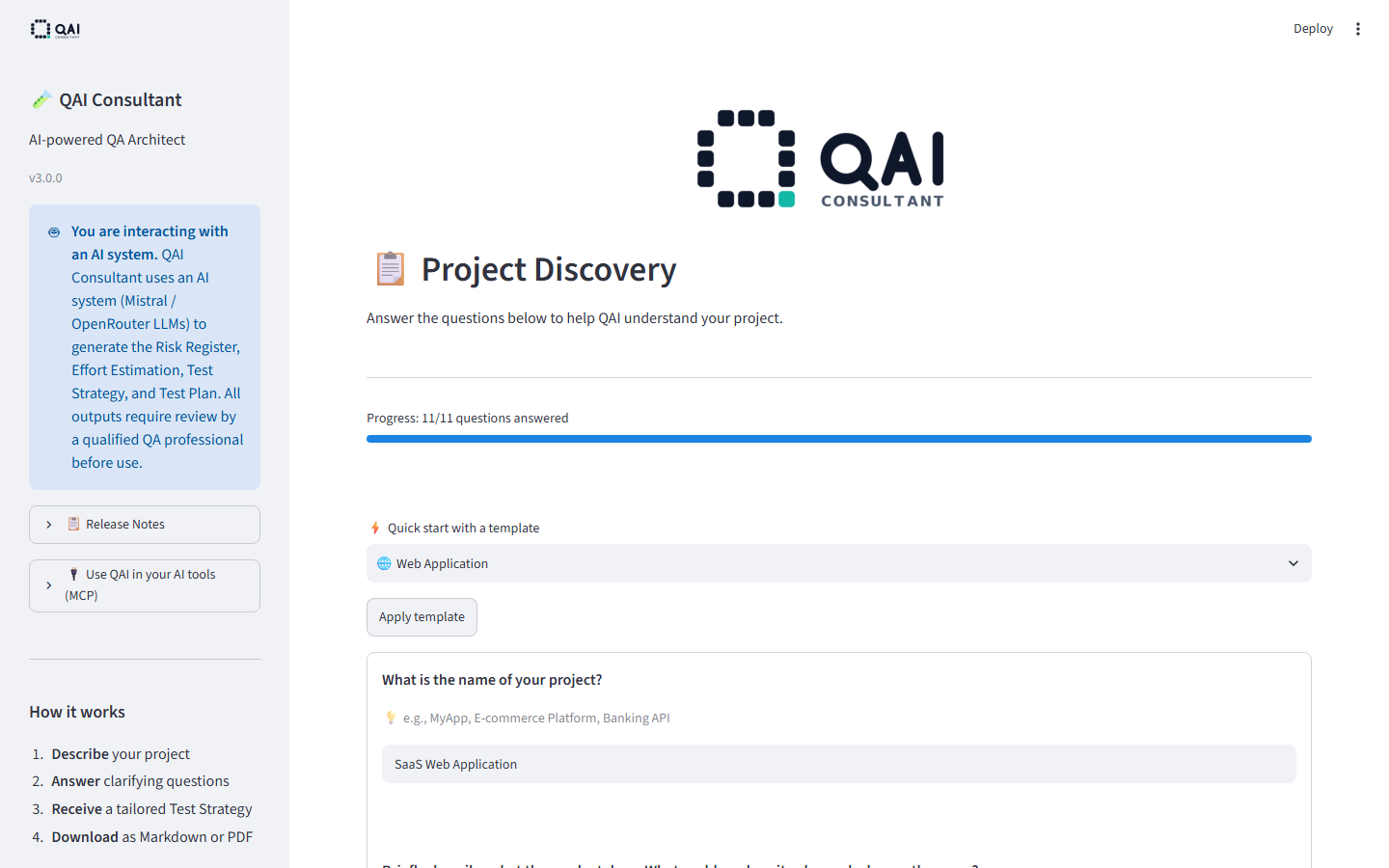 Streamlit Project Discovery dialogue