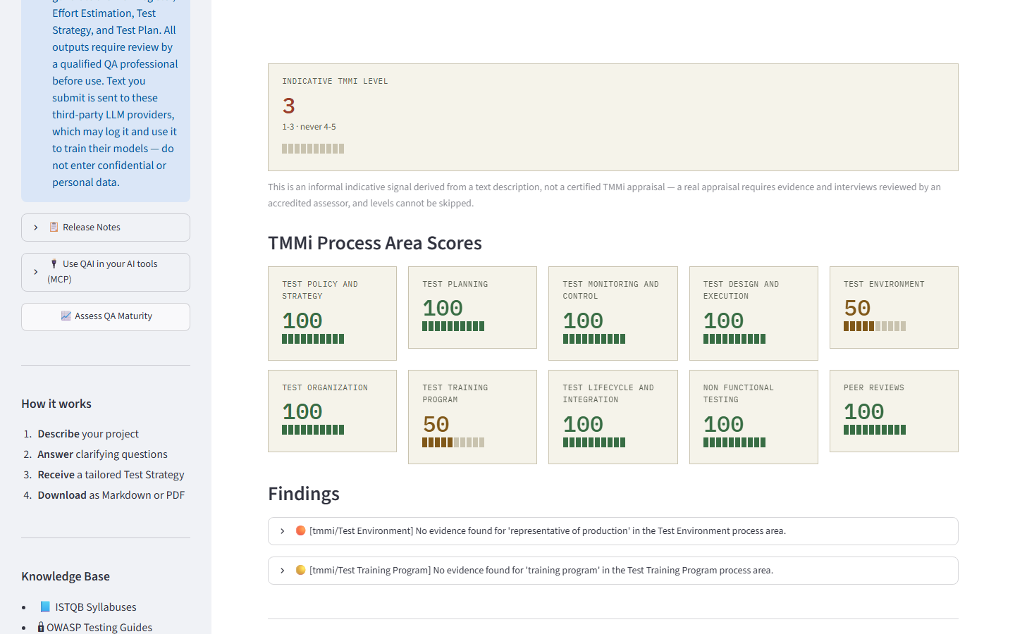 Streamlit QA Maturity Assessment