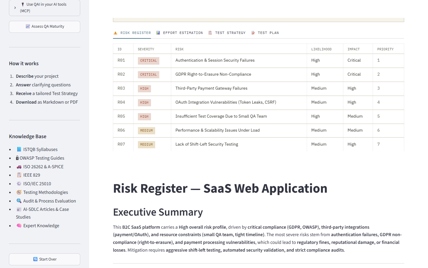 Streamlit Risk Register tab