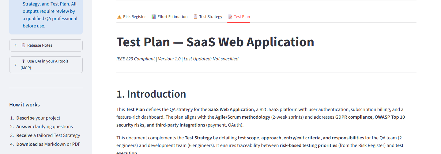 Streamlit Test Plan