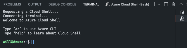 The Azure Cloud Shell in the terminal window