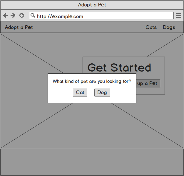 pet type modal mockup