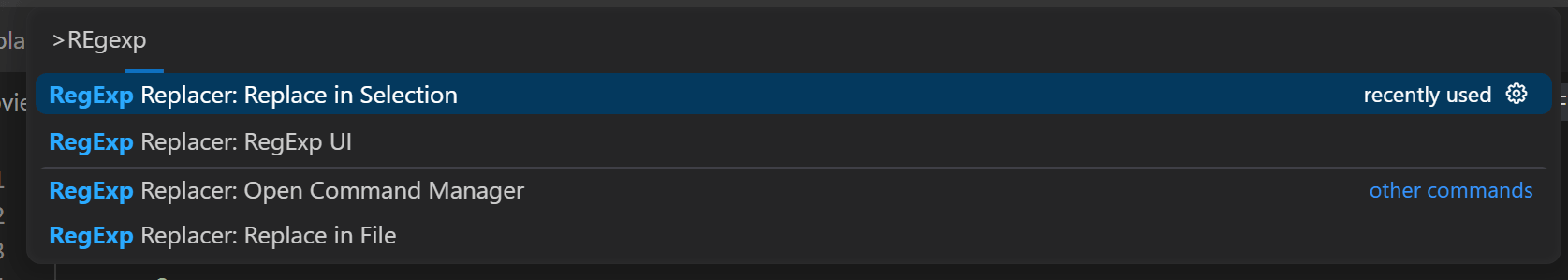 Command palette entries