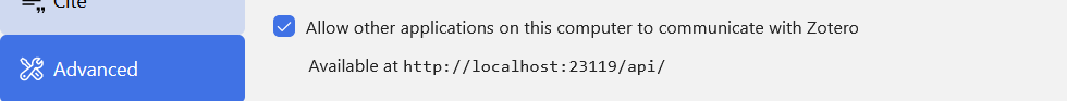 Zotero Local API Settings