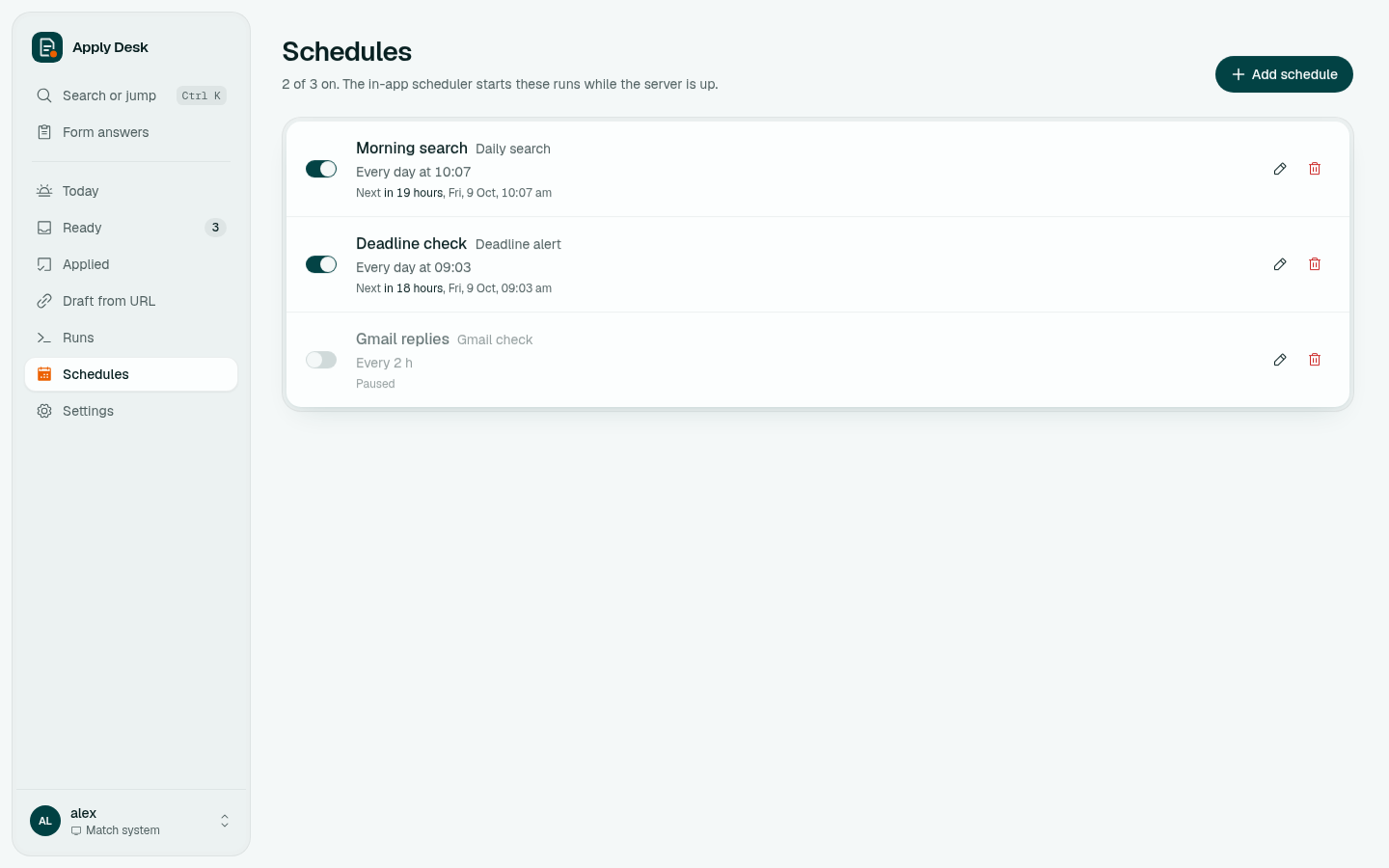 Schedules