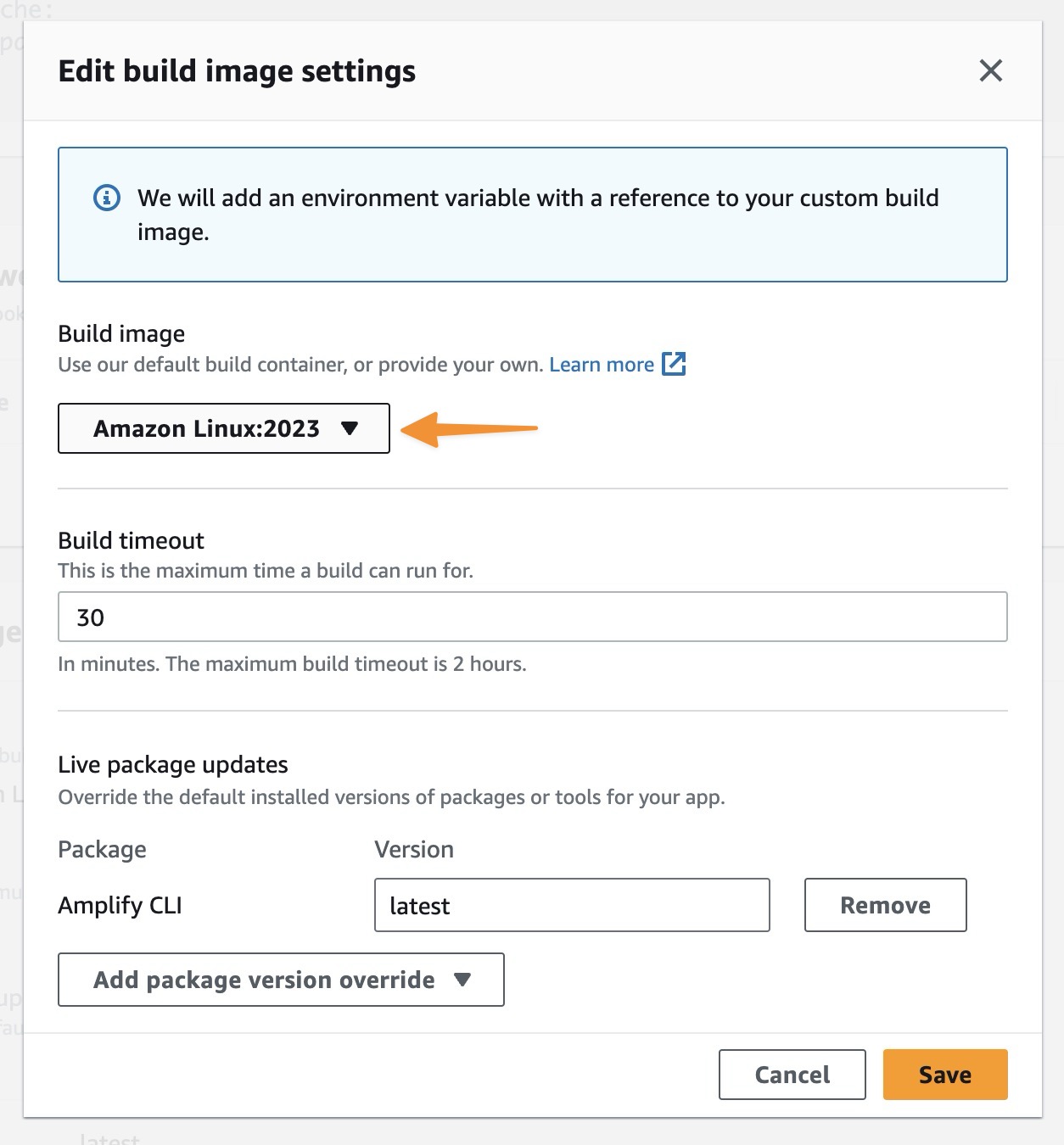 Build image settings