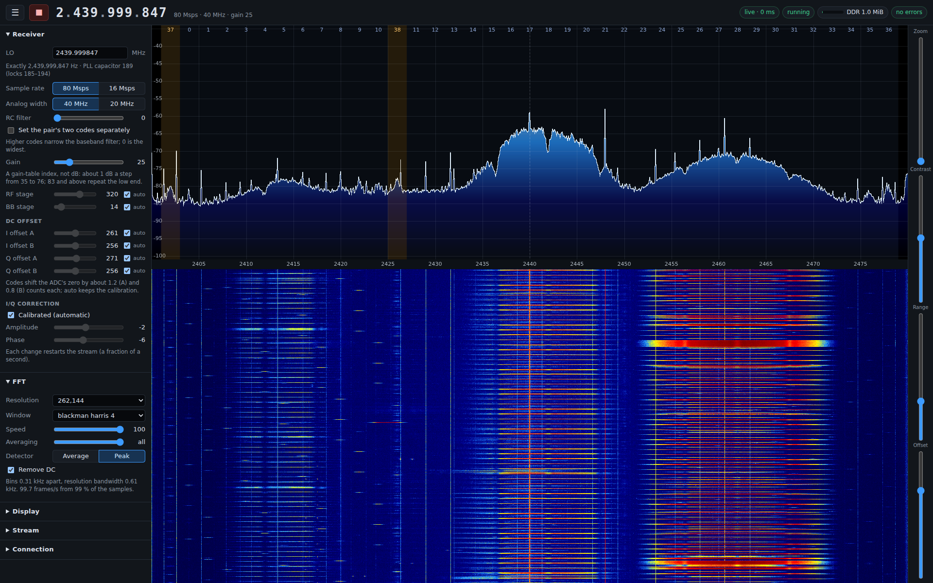 Live spectrum with receiver and FFT controls