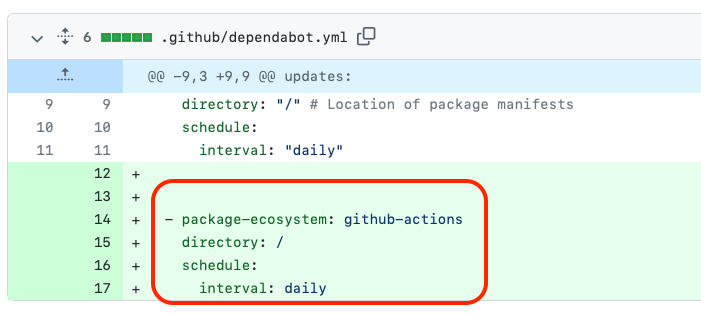 Screenshot of Dependabot config updated