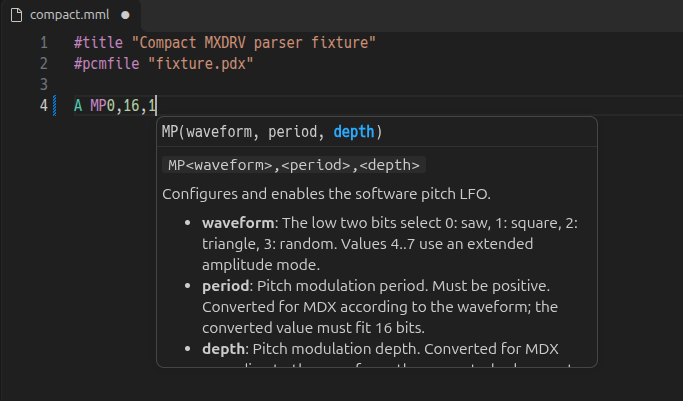 VS Code command parameter hints