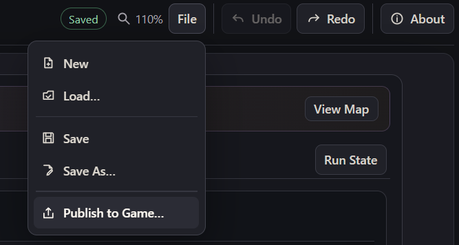 File menu with Publish to Game highlighted