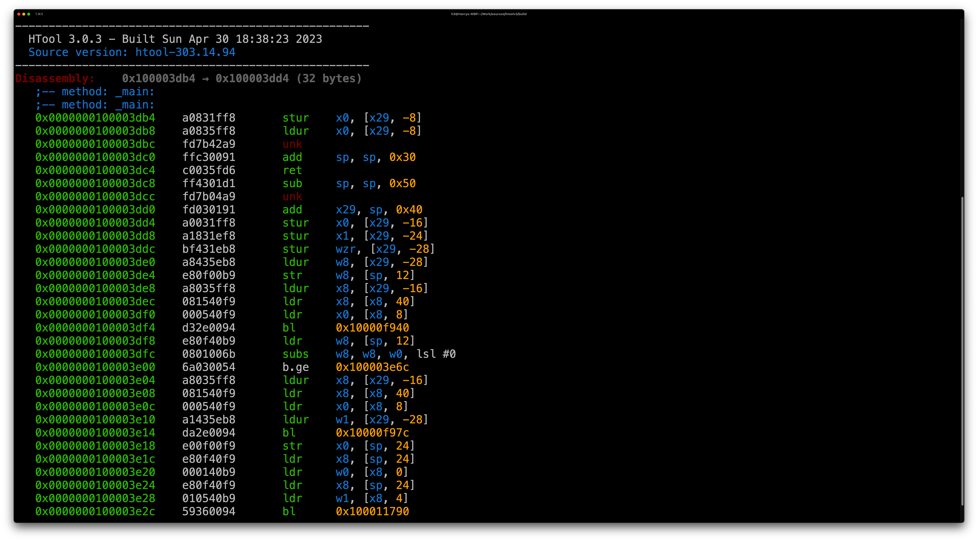 Example of Libarch disassembly output