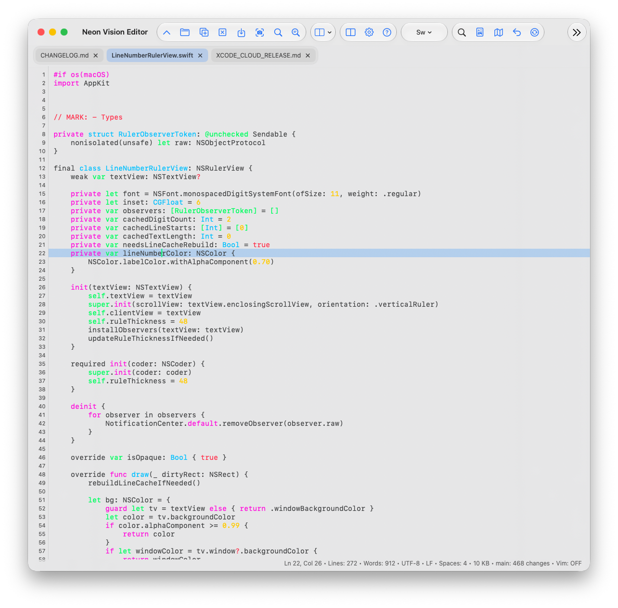 Neon Vision Editor macOS compact light editor workspace