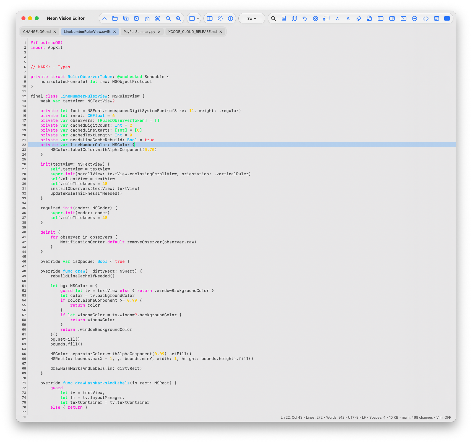 Neon Vision Editor macOS wide light editor workspace