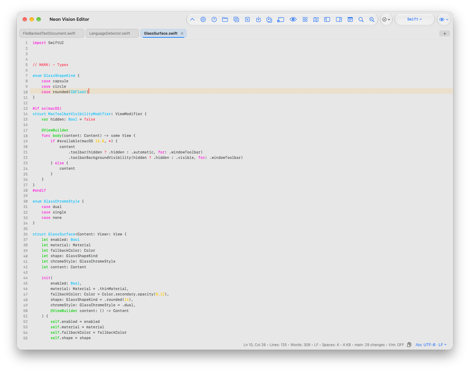 Neon Vision Editor macOS light editor with code minimap