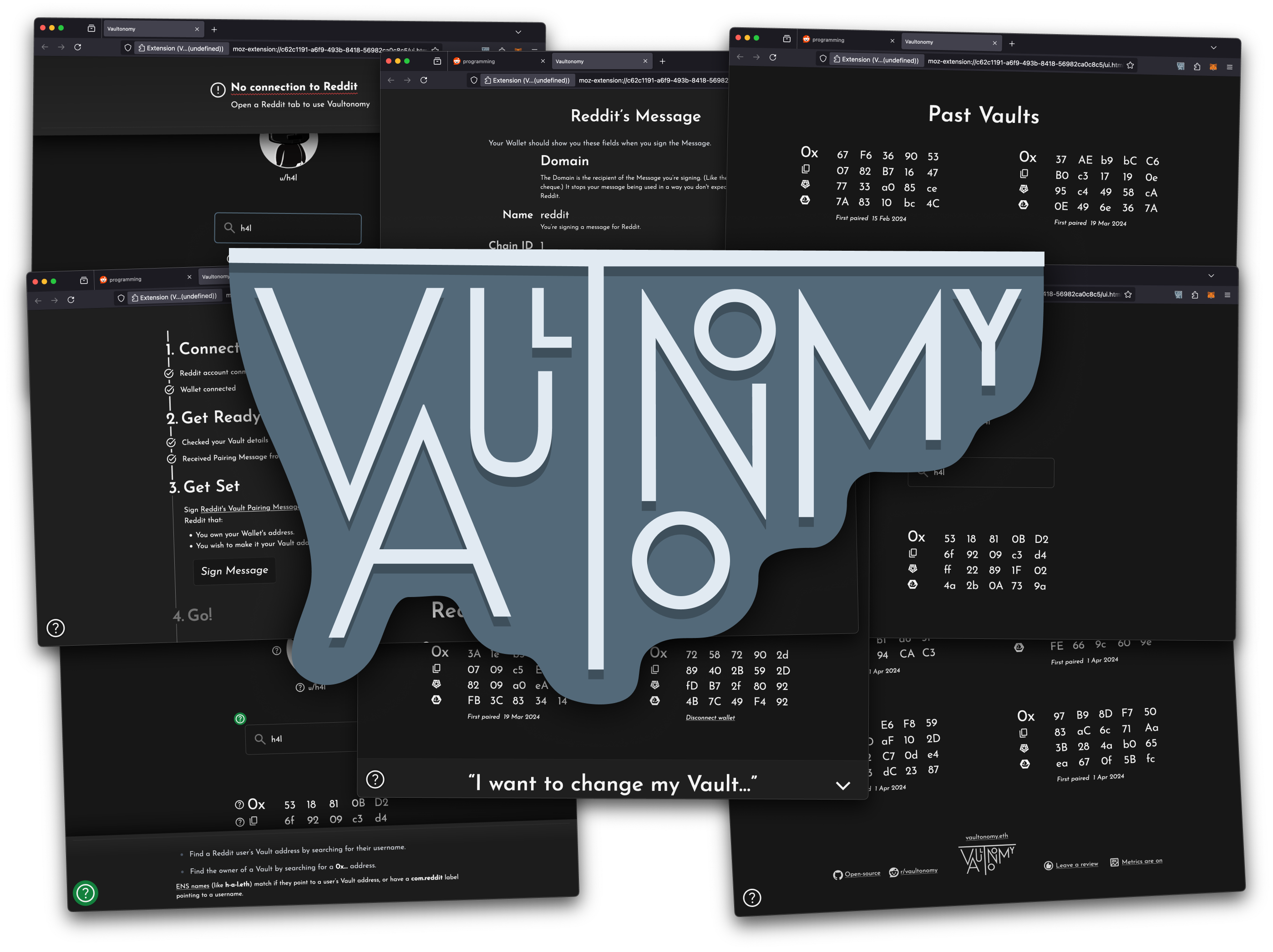 The Vaultonomy logo on top of screenshots