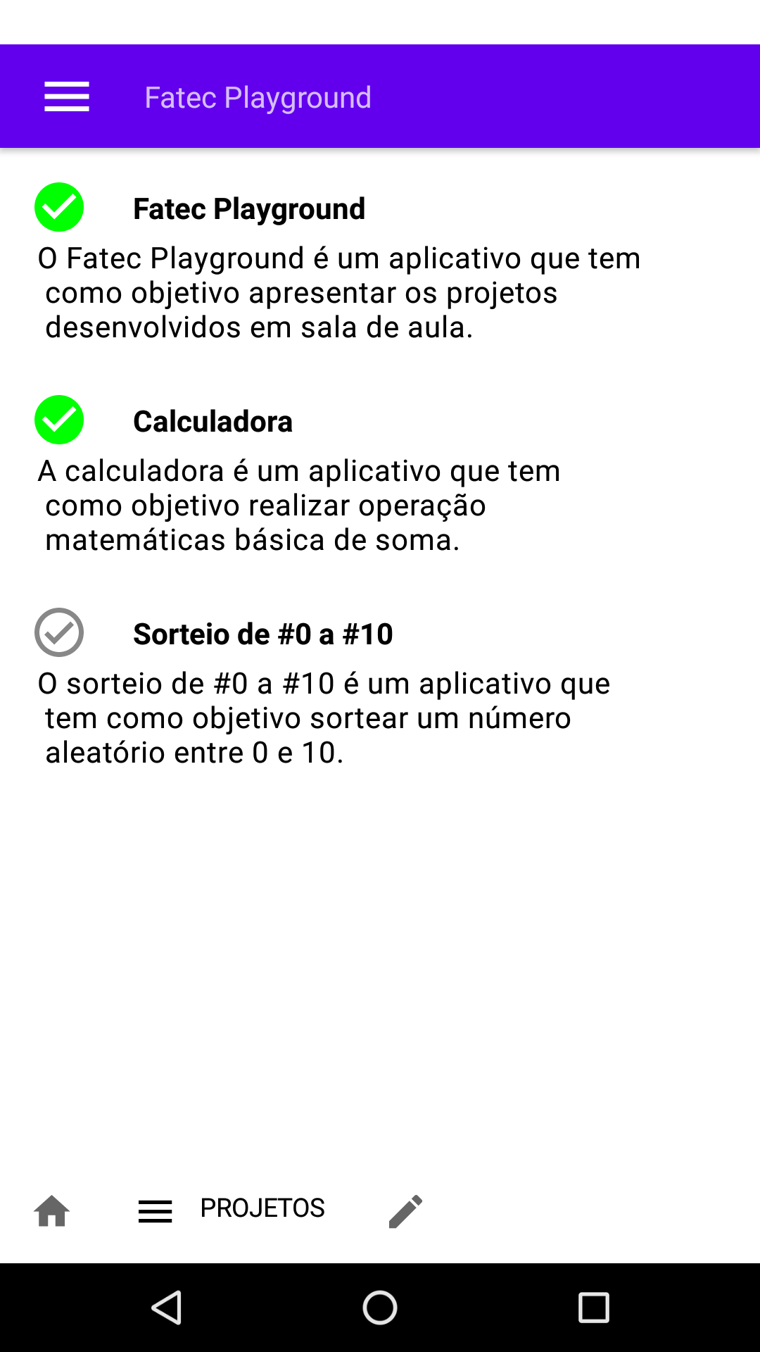 Tela de Projetos - Lista de Projetos