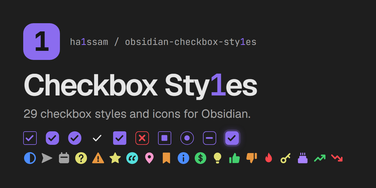 Checkbox Sty1es: 29 checkbox styles and icons for Obsidian