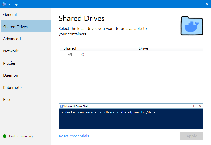 Docker Settings: Shared Drives