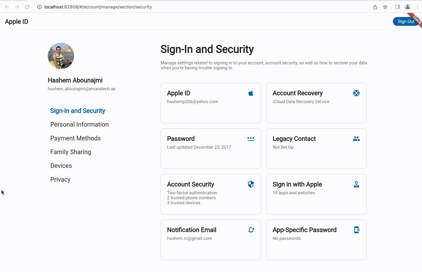 Apple ID Dashboard Responsive UI