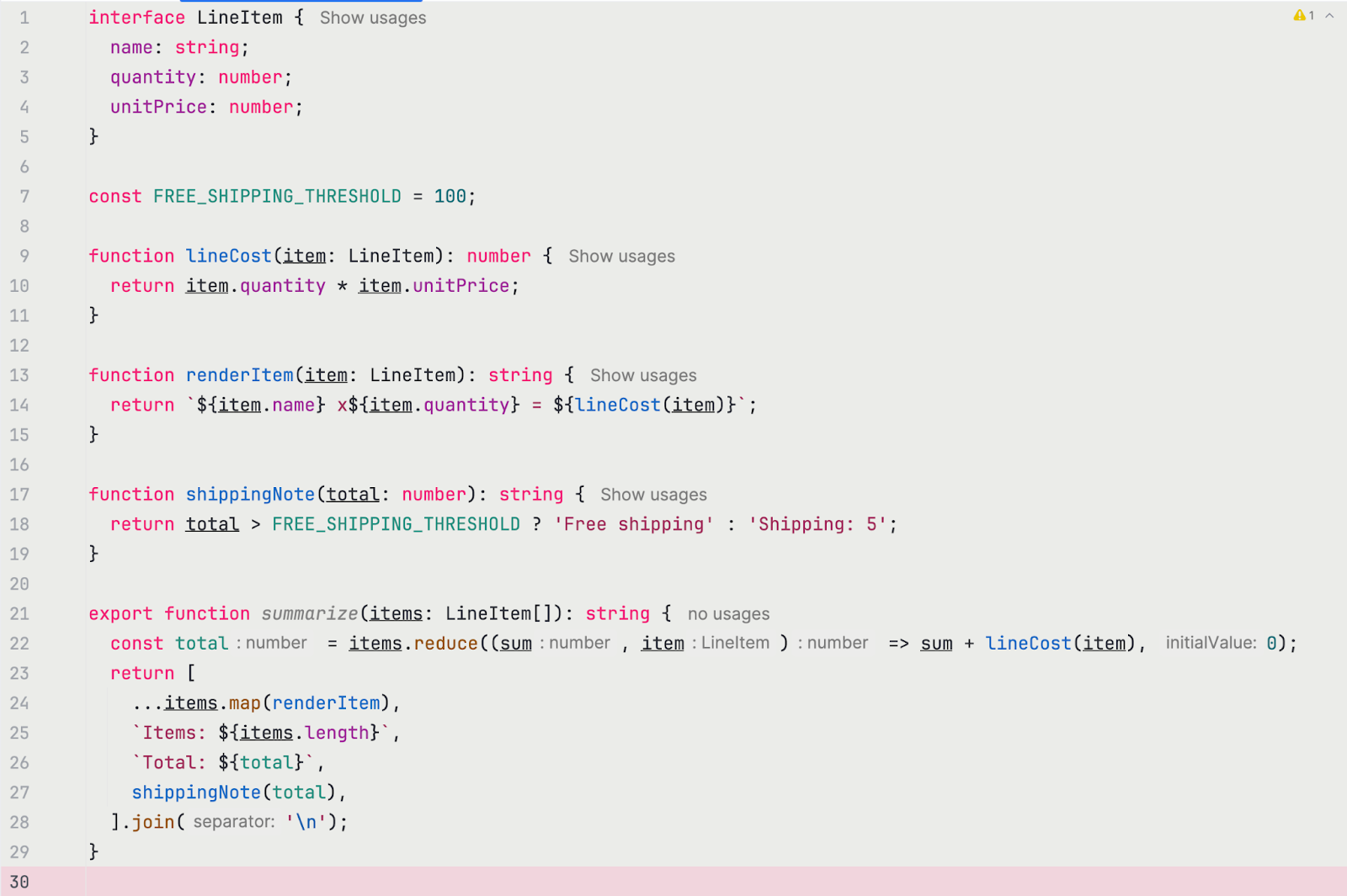 TypeScript written by an agent running Habit Hooks: small functions, named constants, no duplication