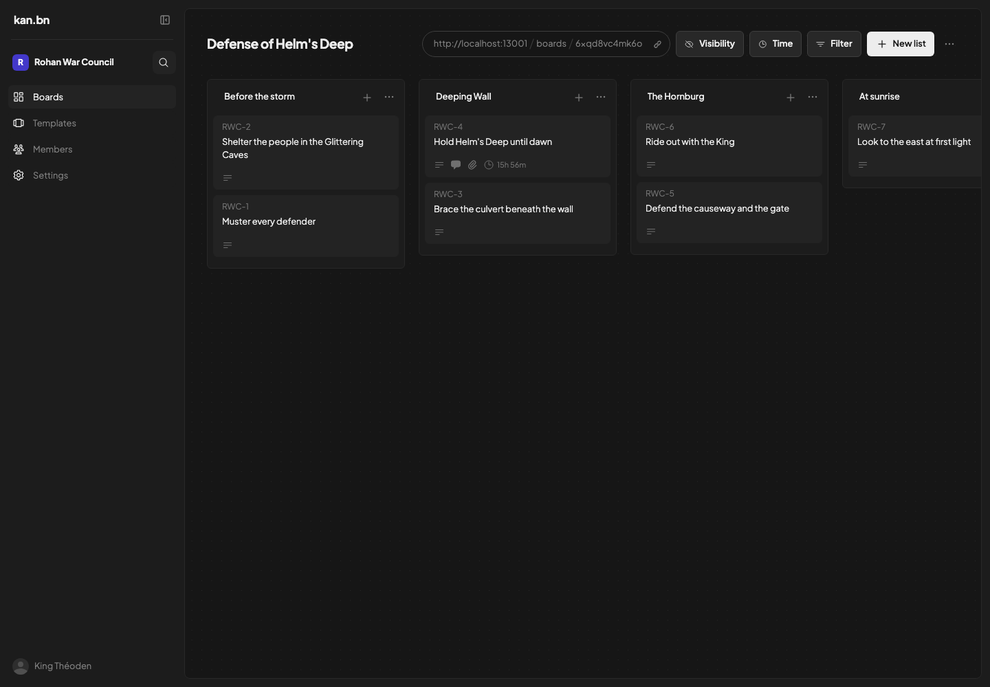 Board overview with time tracking enabled
