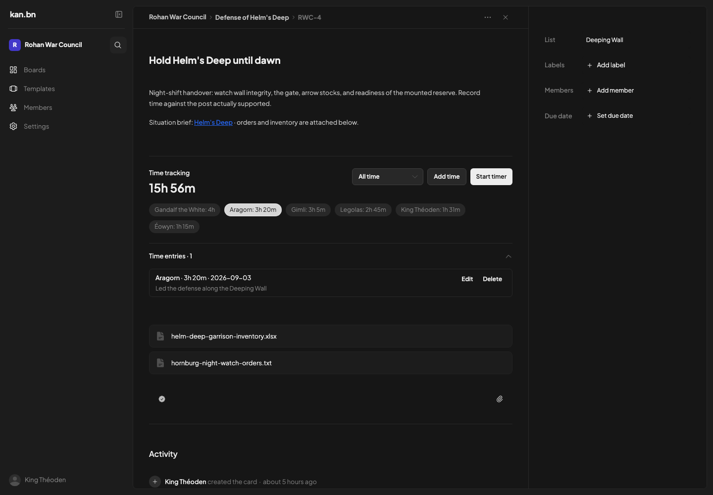 Card worklogs filtered to one member