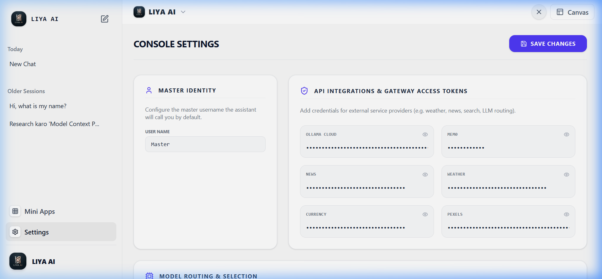 LIYA Console Settings