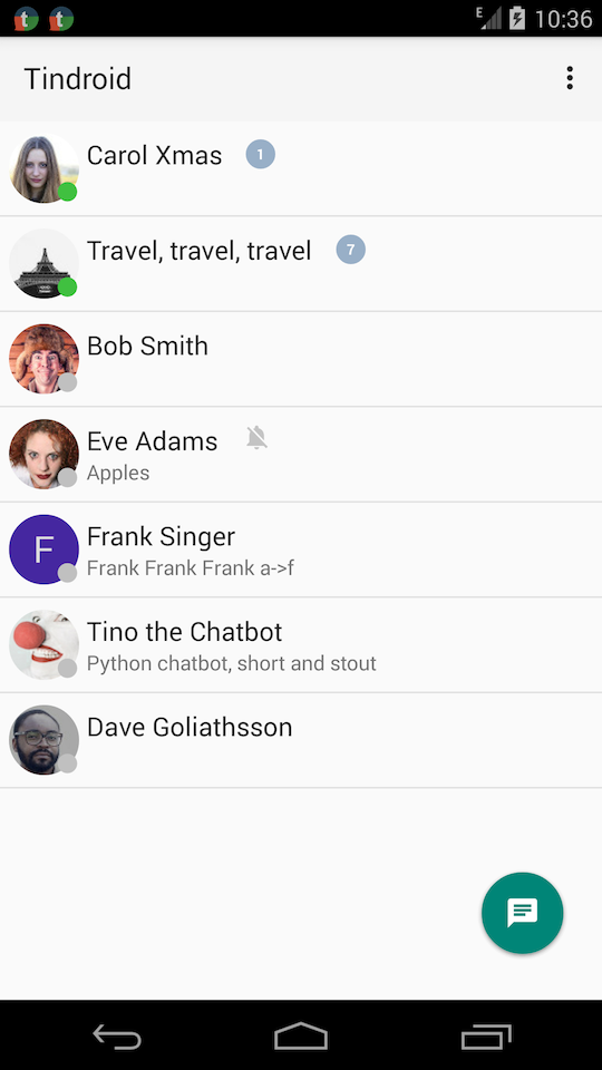 Android screenshot: list of chats