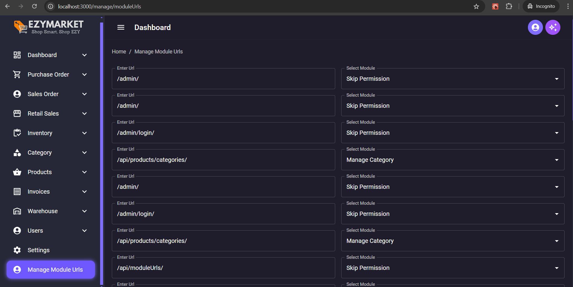 User Access Level and Module Urls Permission