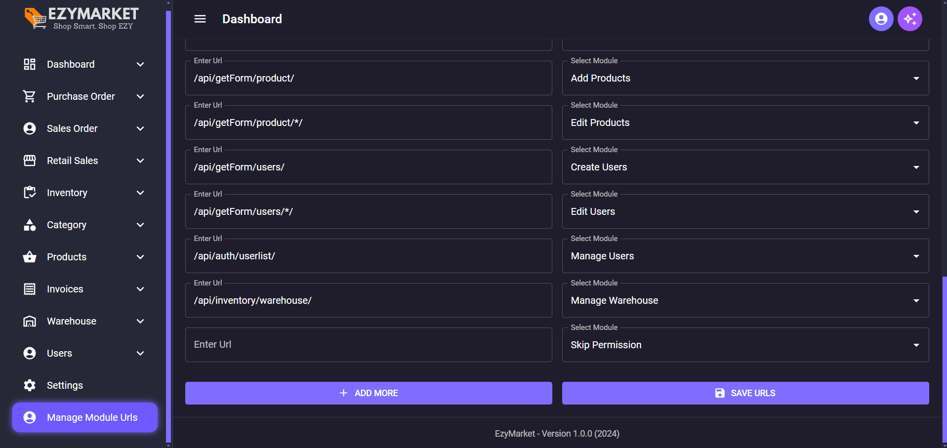 User Access Level and Module Urls Permission