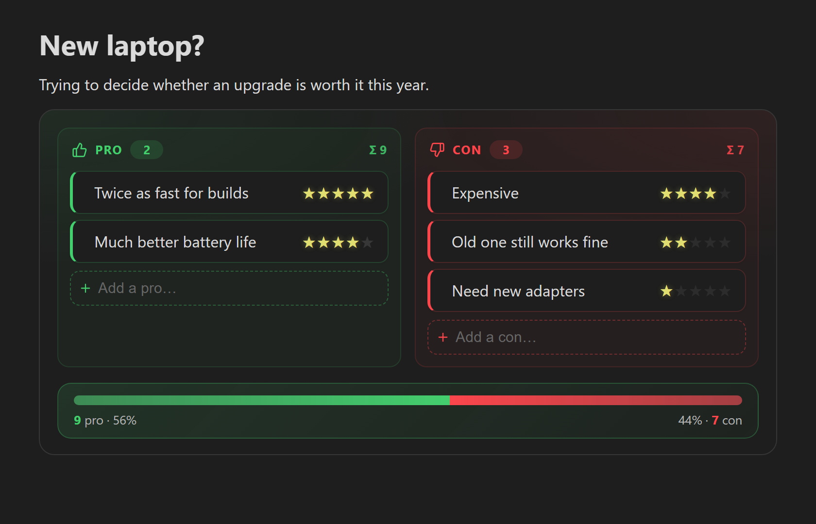 Colored design in the dark theme