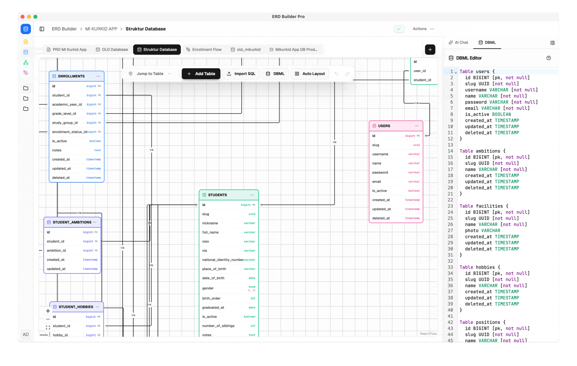 ERD Builder Pro Dashboard