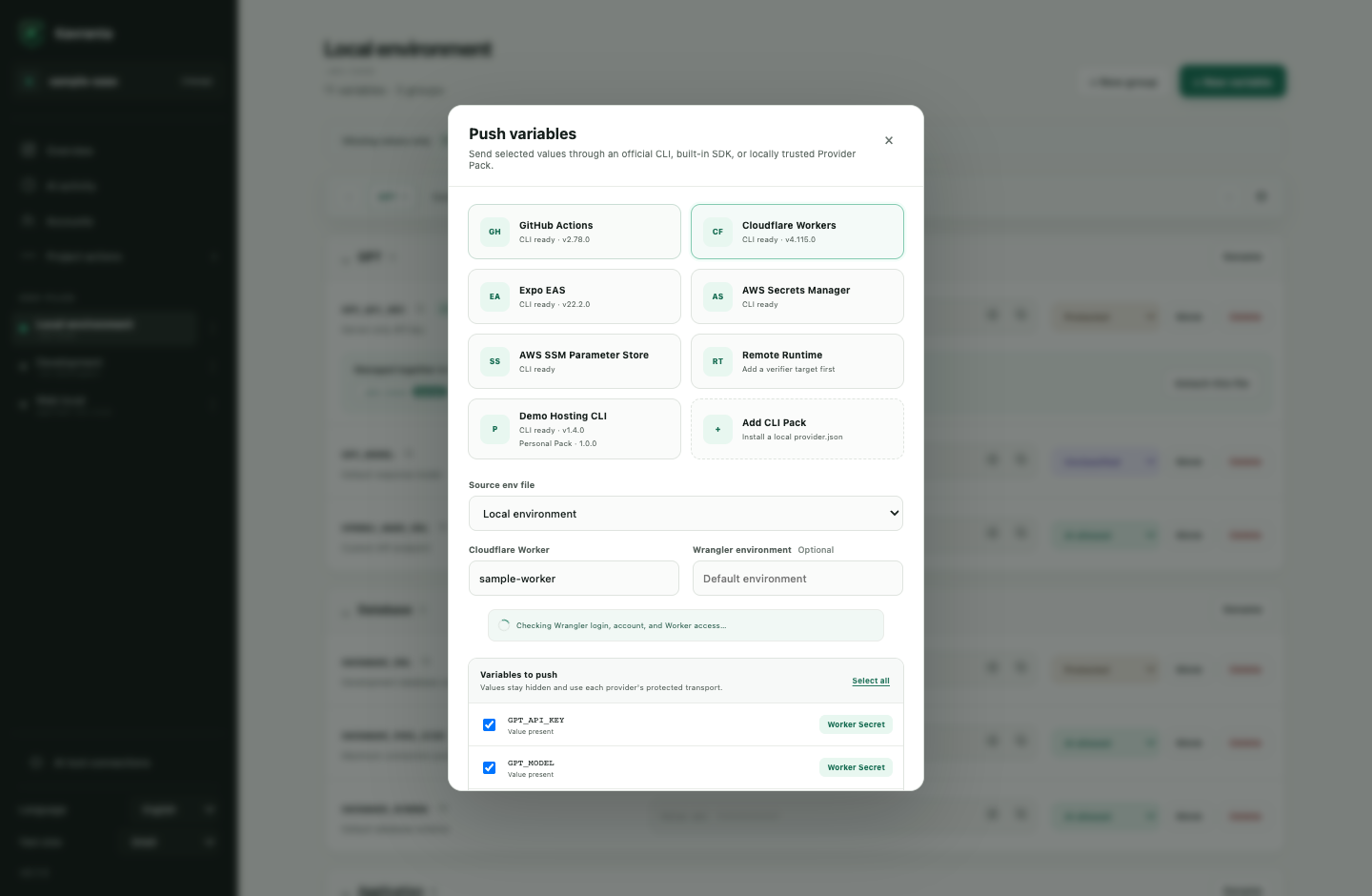 Push selected masked variables to a Cloudflare Worker through Wrangler