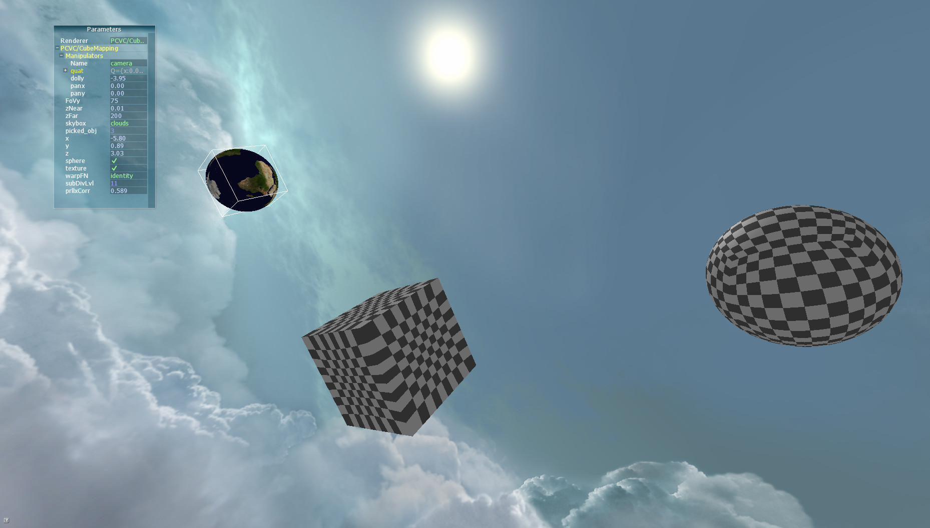 objects in the sky with texture coordinate warped cube
