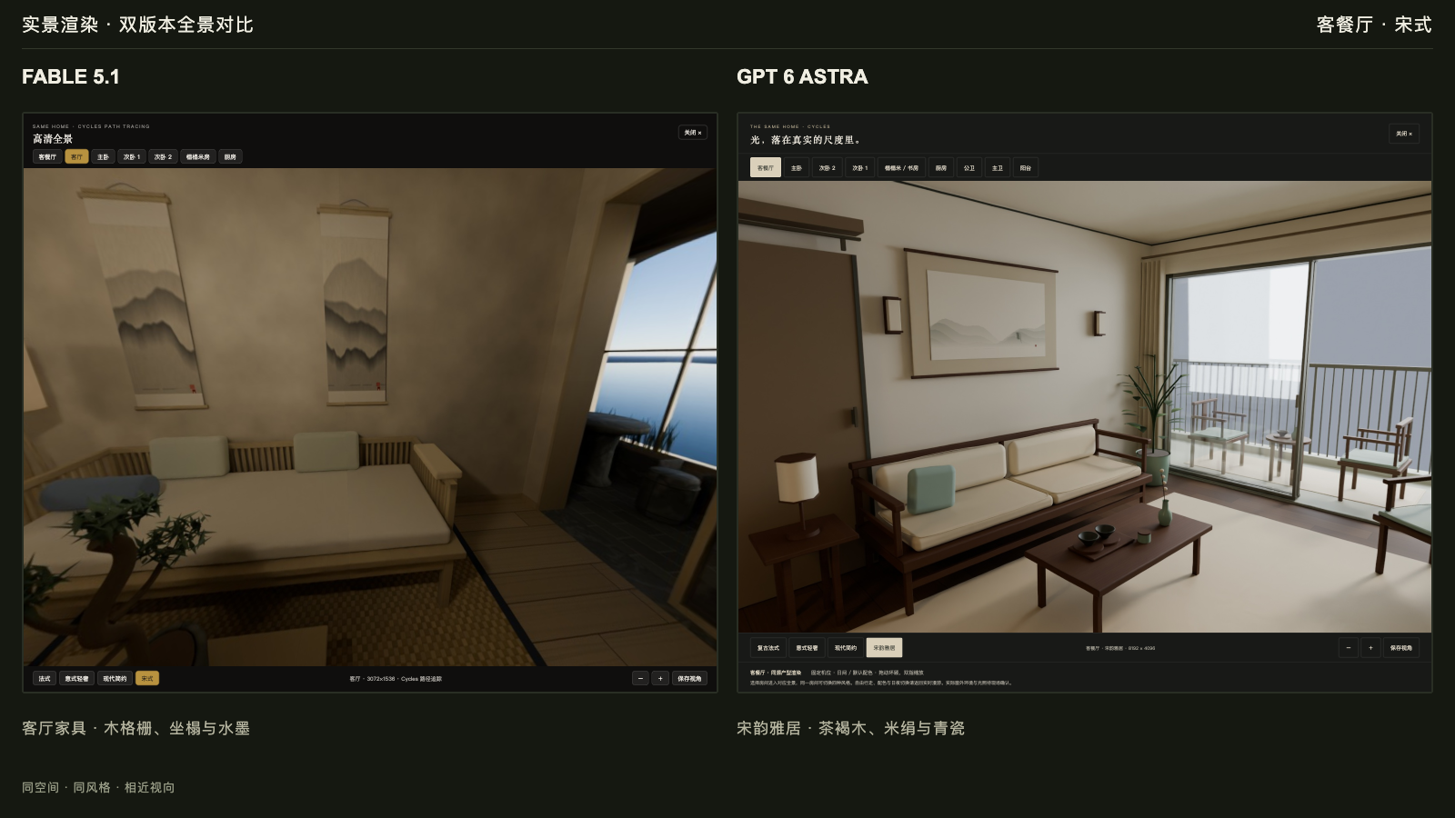 同户型四种家装：Astra 与 Fable 对照