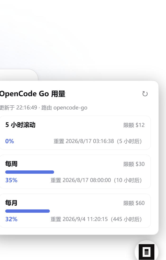 OpenCode Go 额度弹窗