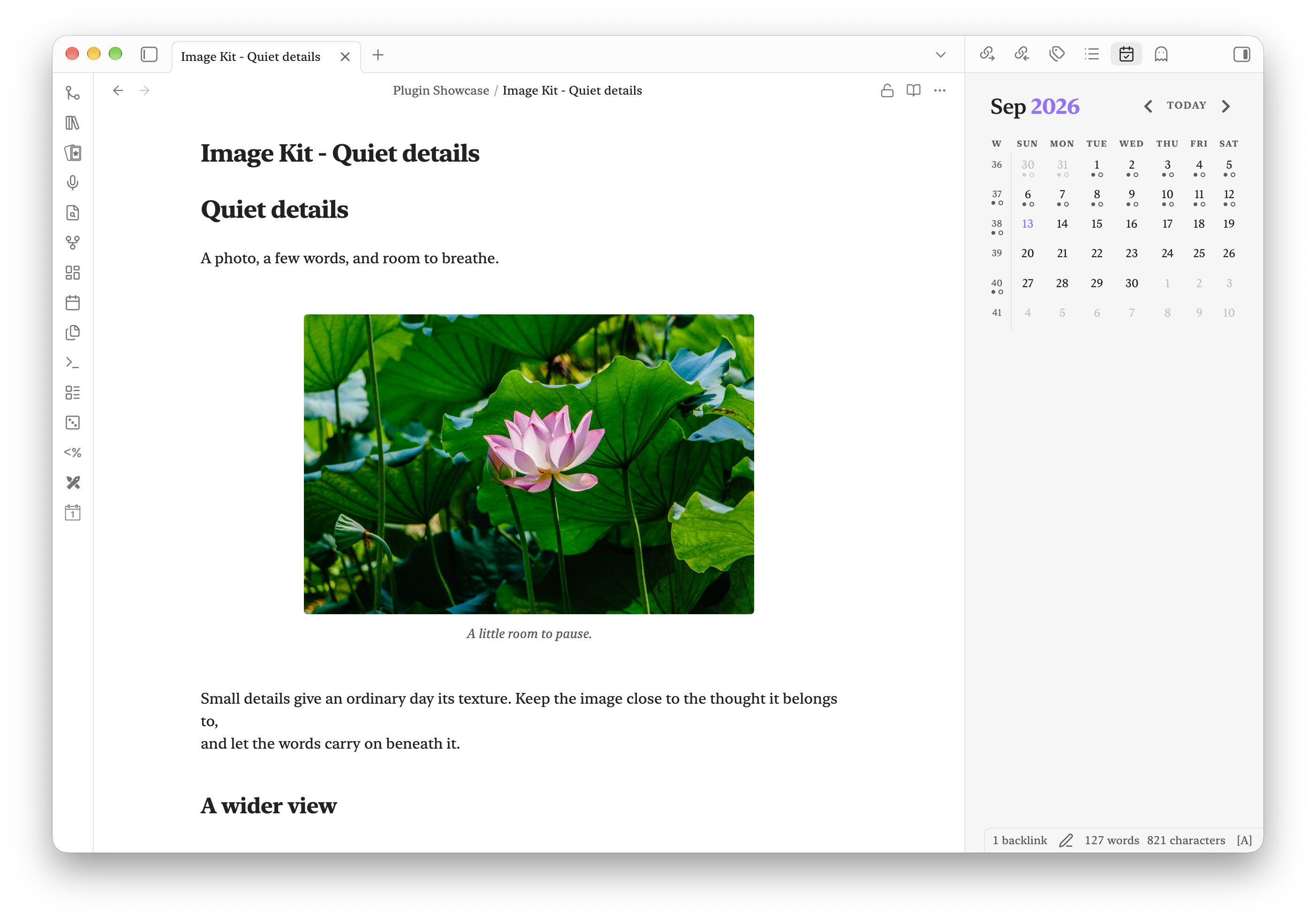 A centered image and caption in a note after closing the Image Kit toolbar