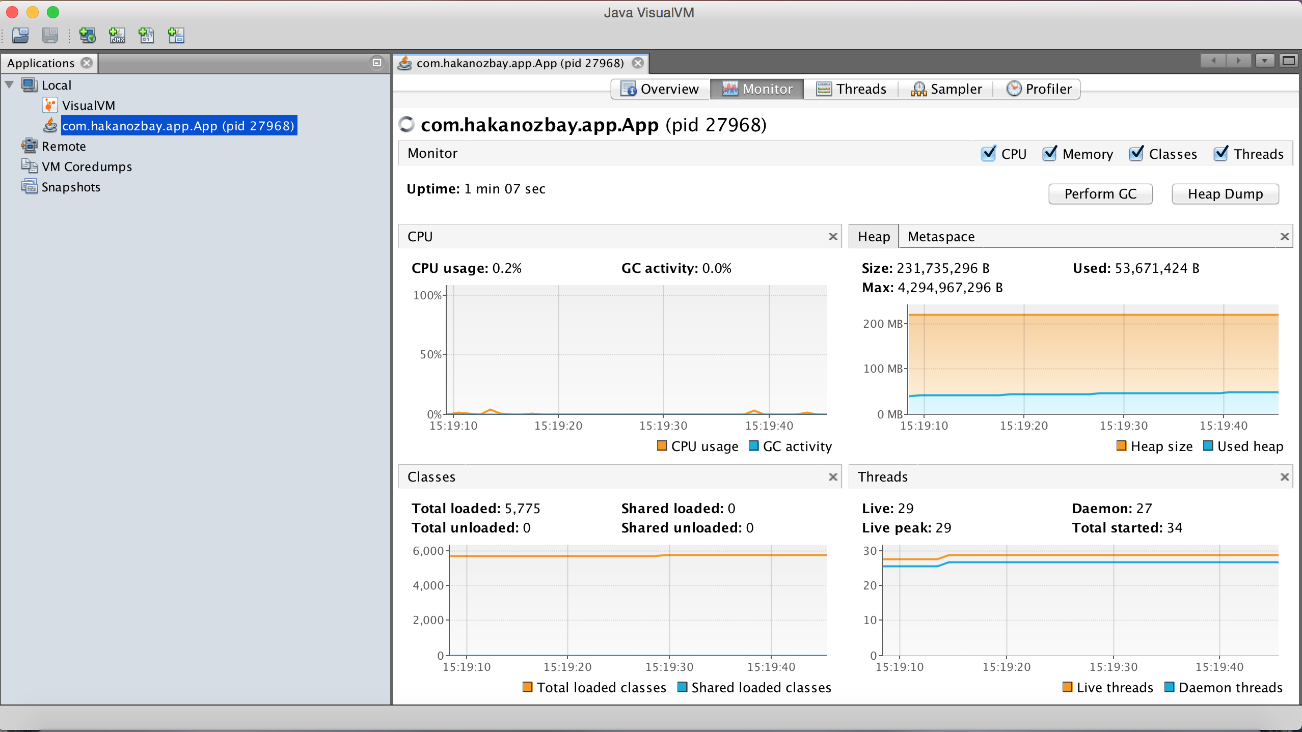 JVisualVM Monitoring tab